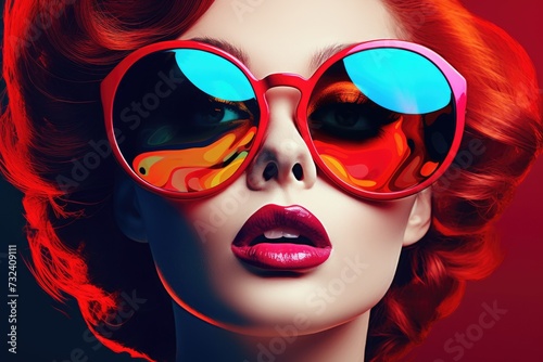 A woman with red hair wearing sunglasses