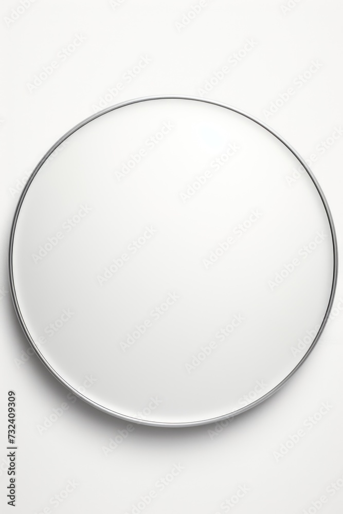A round mirror hanging on a white wall. Perfect for adding a touch of elegance to any room A round mirror hanging on a white wall. Perfect for adding a touch of elegance to any room