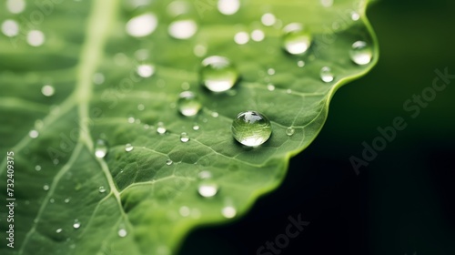 Beautiful green leaf with drops of water