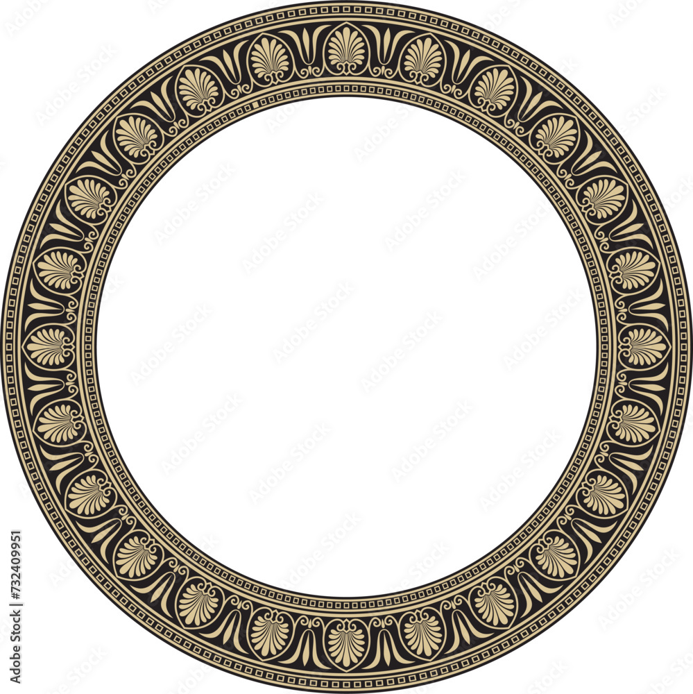 Fototapeta premium Vector gold and black round classical Greek ornament. European ornament. Border, frame, circle, ring Ancient Greece, Roman Empire..