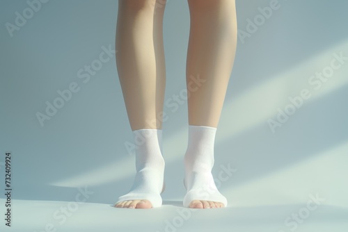 A close-up image of a woman's legs wearing white socks. Versatile and suitable for various concepts and themes