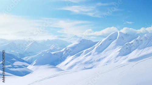 A man is skiing down a snow covered slope. This image can be used to depict winter sports and outdoor activities © Fotograf