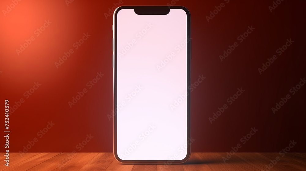 smartphone with blank screen on colorful background. Mockup template for your design.