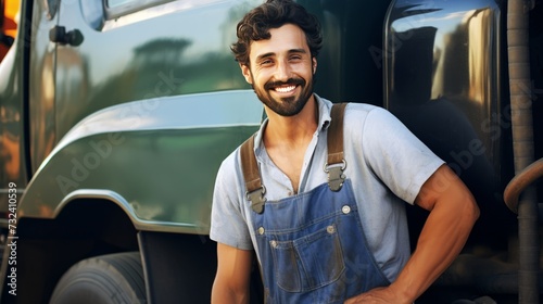Auto mechanic smiling in his garage photo