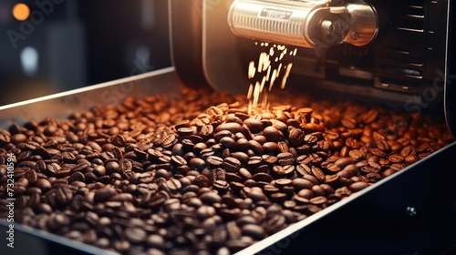 Coffee beans being roasted in a machine. Perfect for coffee lovers and coffee shop promotions