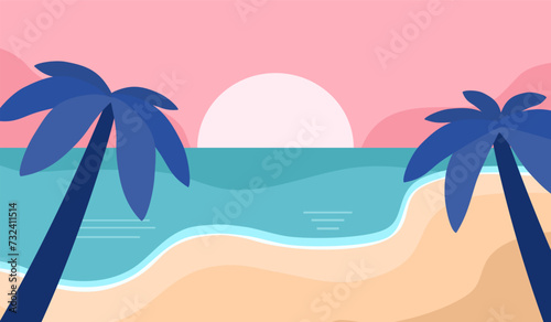 Summer time creative background. Landscape, panorama of sea and beach. Summer sale banner template. photo