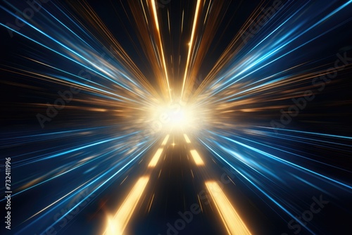 Blue and yellow light streaks cutting through a dark black background. Suitable for various design projects and creative concepts