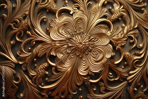 A detailed view of a golden flower on a wall. Perfect for adding a touch of elegance to any design