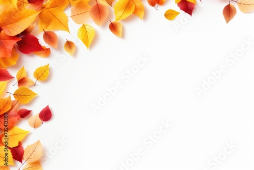 Colorful leaves arranged on a white background. Perfect for autumn-themed designs and nature-inspired projects