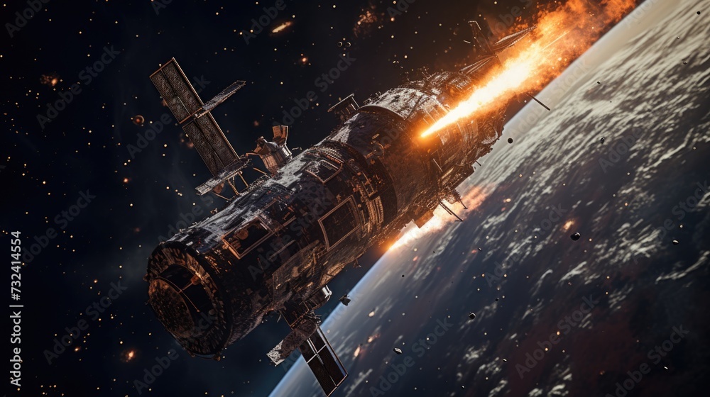 A picture of a space station located in the middle of the Earth. Perfect for illustrating futuristic concepts and science fiction themes A picture of a space station located in the middle of the Earth. Perfect for illustrating futuristic concepts and science fiction themes