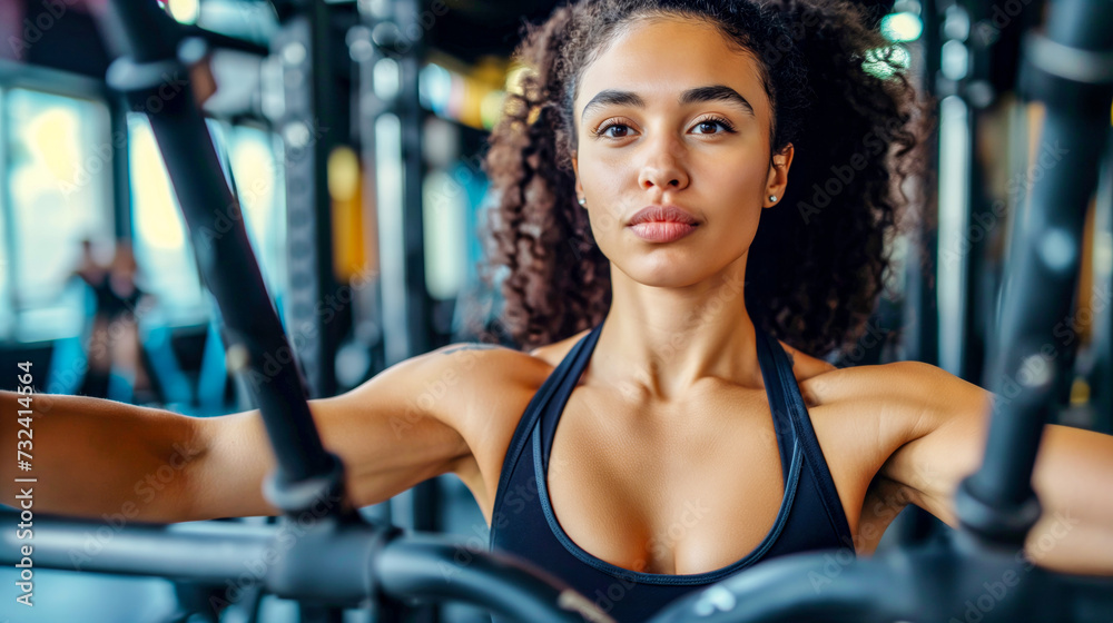 Focused Woman Exercising on Chest Press Machine in Gym
Focused Woman Exercising on Chest Press Machine in Gym