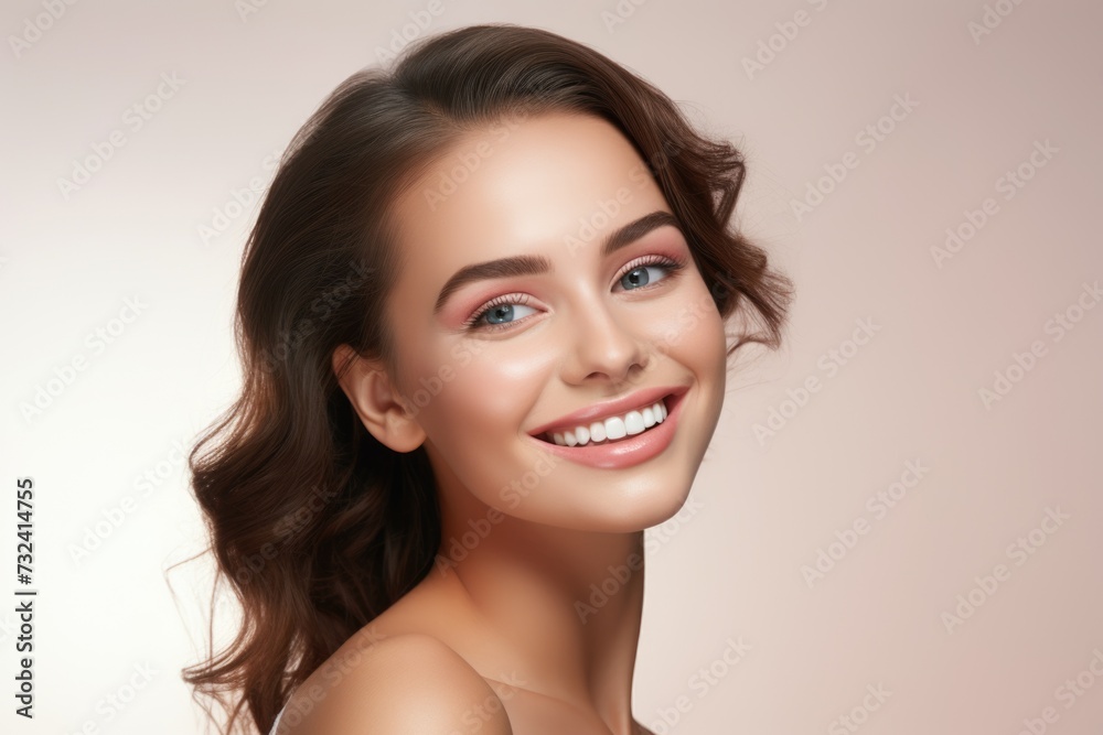 A beautiful young woman with a warm smile and long brown hair. Perfect for lifestyle and beauty concepts A beautiful young woman with a warm smile and long brown hair. Perfect for lifestyle and beauty concepts