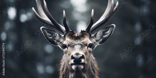 A detailed close-up shot of a deer's head with impressive antlers. Perfect for nature enthusiasts and wildlife lovers