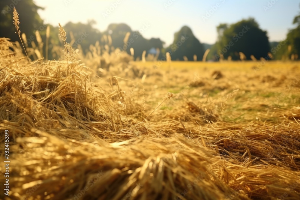 A pile of hay sitting on top of a grass covered field. Suitable for agricultural and rural themes