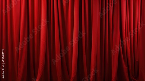 A vibrant red curtain hangs in front of a dark black background. This image can be used as a backdrop or to create a dramatic atmosphere