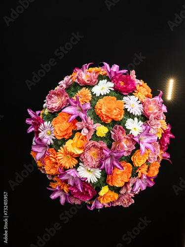 Large colorful round flower decoration.