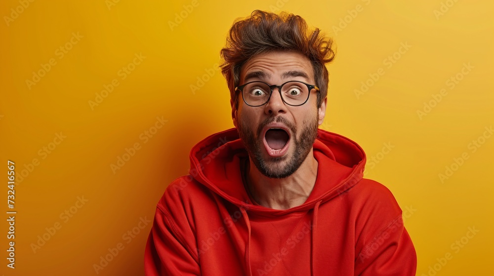 Glasses-Wearing Man with Red Hoodie and Open Mouth, Celebrating the Month of Love Generative AI