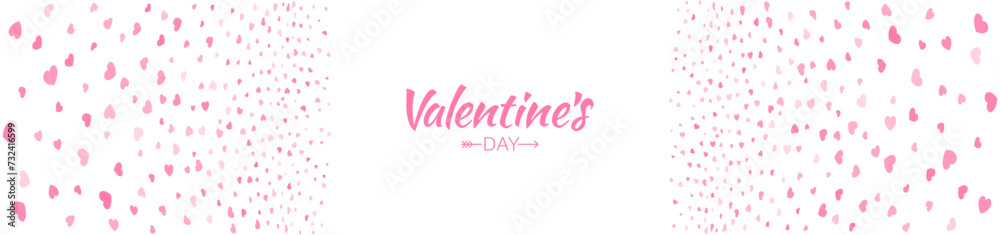Valentines day card o banner. Pink hearts gradient frame isolated on white background. Valentine's day border or frame design. Vector illustration.