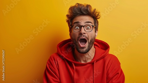 Glasses-Wearing Man with Red Hoodie and Open Mouth, Celebrating the Month of Love Generative AI © Riya