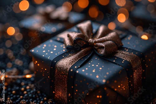 Golden Glowing Present with Bow: A Sparkling Gift for the Holidays Generative AI