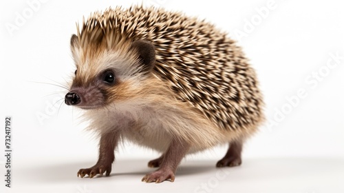 A small hedgehog standing on a white surface. Perfect for nature and animal-themed projects