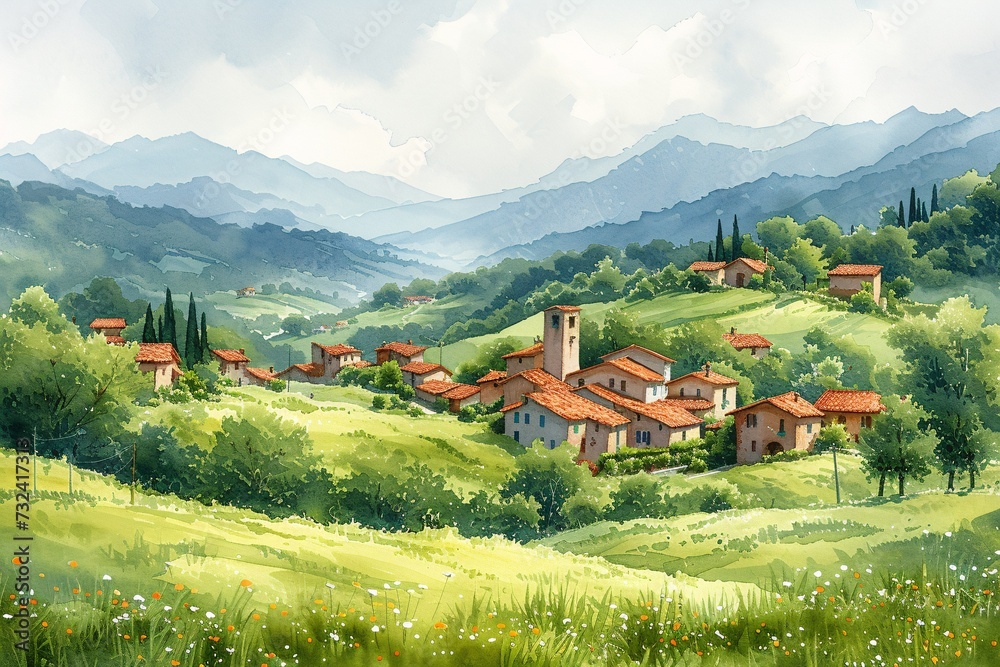 A picturesque village in the mountains Generative AI A picturesque village in the mountains Generative AI