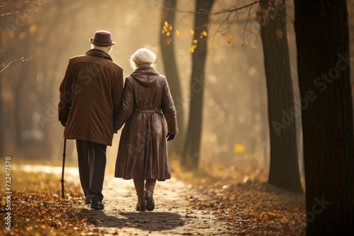 Affectionate Love old couple walking. People date. Generate Ai