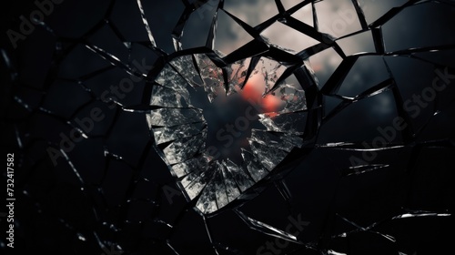 A broken mirror with a red ball inside. Can be used to symbolize shattered dreams or a lost opportunity photo