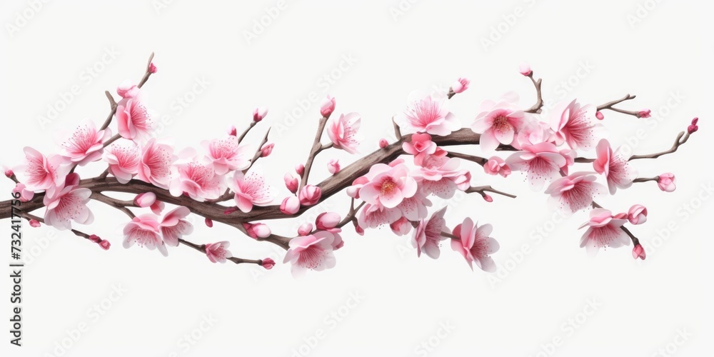 A branch of a cherry tree with beautiful pink flowers. Ideal for springtime and nature-themed projects