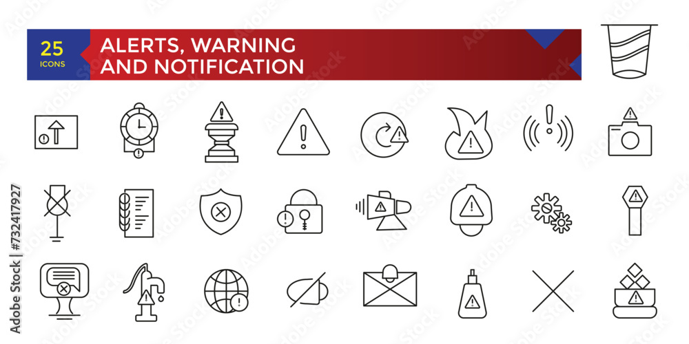 Set of alerts and warning related icons set, ui icons collection