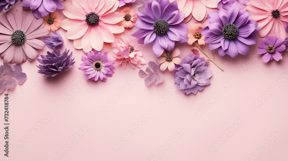 Top view image of pink and purple flowers