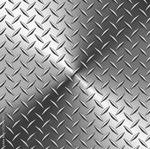 Silver polished steel texture background, shiny radial chrome metallic gradient with diamond plate texture.