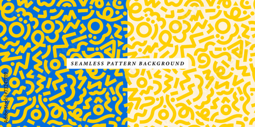 Abstract Line Doodle Seamless Pattern. Retro Trendy Design with Basic Shapes Art. Simple Textiles Banners, children, Doodle Squiggles and Dots, website, Backdrop, Wallpaper Background, Kids, fashion