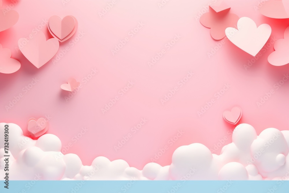 A pink background featuring paper hearts floating in the air. Perfect for Valentine's Day or romantic-themed projects