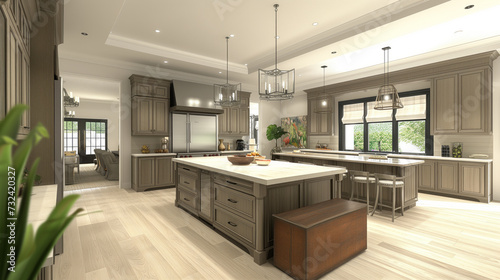 3D design masterpiece with a seamlessly integrated open concept kitchen and dining area © Graphic Master
