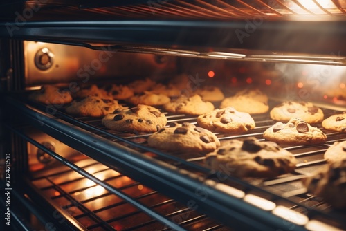 Cookies are being baked in an oven. Perfect for food and baking-related projects
