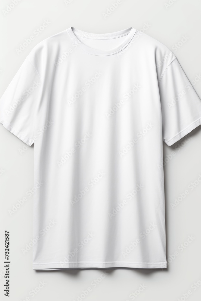 A white t-shirt hanging on a hanger. Perfect for showcasing apparel or creating fashion-themed designs A white t-shirt hanging on a hanger. Perfect for showcasing apparel or creating fashion-themed designs