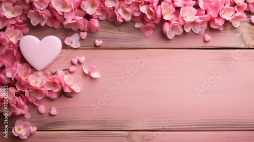 Valentine decor on pink wooden background