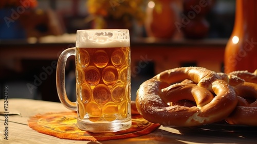 A glass of beer next to a plate of pretzels. Perfect for pubs  bars  and beer-themed events