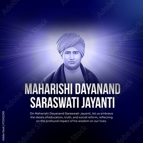 Maharishi Dayanand Saraswati Jayanti Poster - Portrait: Celebrate Maharishi Dayanand Saraswati Jayanti with this elegant poster featuring a portrait and his teachings