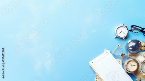 travel concept with world map books and sun glasses