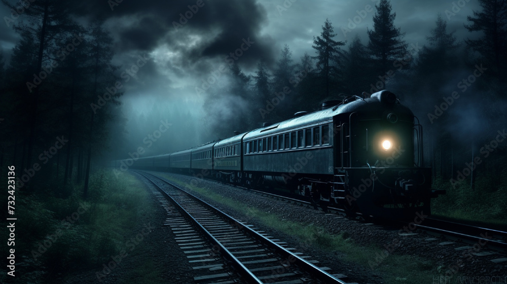 train on the railway at night