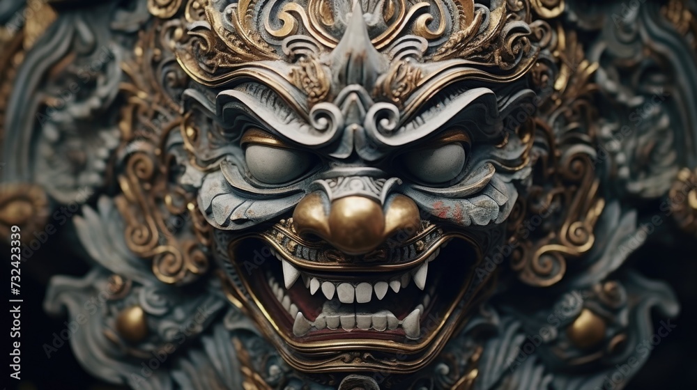 A detailed close-up shot of a demon statue. Perfect for adding an eerie touch to Halloween decorations or creating a dark and mysterious atmosphere in horror-themed projects A detailed close-up shot of a demon statue. Perfect for adding an eerie touch to Halloween decorations or creating a dark and mysterious atmosphere in horror-themed projects