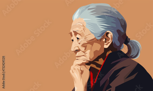old asian woman isolated vector style with transparent background illustration