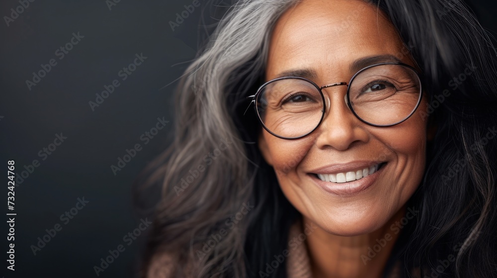 Smiling woman with glasses and gray hair.