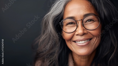 Smiling woman with glasses and gray hair.