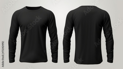 A black men's long-sleeved t-shirt featuring a front and back view. Versatile for various fashion and clothing concepts
