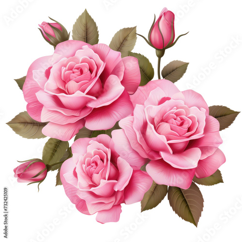 Pink rose flowers in a floral arrangement isolated on white or transparent background