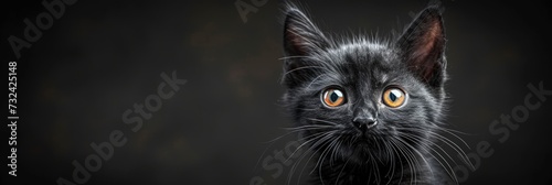 Fuzzy Black Kitten Enjoying Comfortable, Background Banner