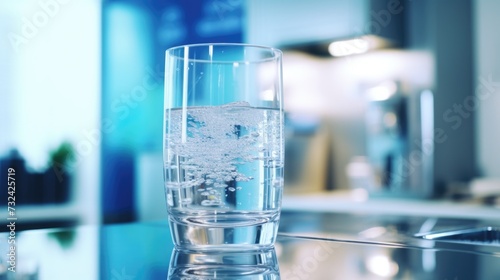A simple image of a glass of water placed on a counter. Suitable for various uses